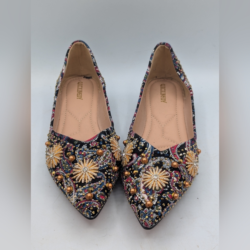 QXCXINGDY Flats for Women Pointed Toe Rhinestone Fashion Wedding Shoes... Sz 9